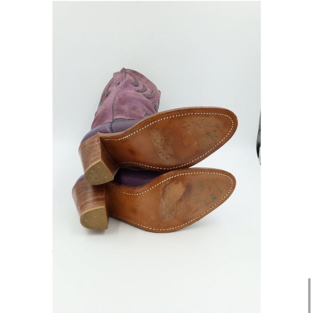 SOLD - Frye Vintage Women Size 5.5 Purple Cowboy Western Mid Calf Leather Boots - Picture 7 of 8